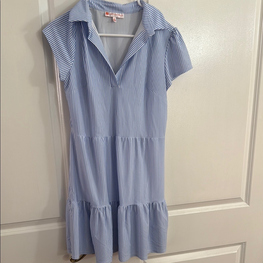 Jude Connally Blue Puff Sleeve Polo Collar Sundress